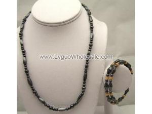 Hematite Beads Chain Choker Necklace and Bracelet Jewelry Set